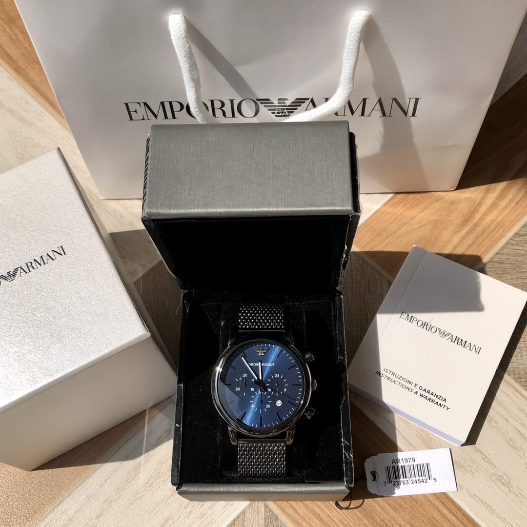 Emporio Armani Luigi Blue Dial Mash Strap Men's Watch- AR1979 - Image 7