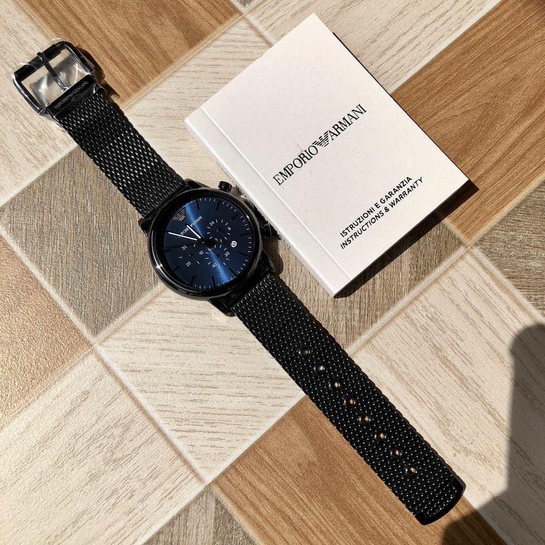 Emporio Armani Luigi Blue Dial Mash Strap Men's Watch- AR1979 - Image 6