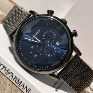Emporio Armani Luigi Blue Dial Mash Strap Men's Watch- AR1979