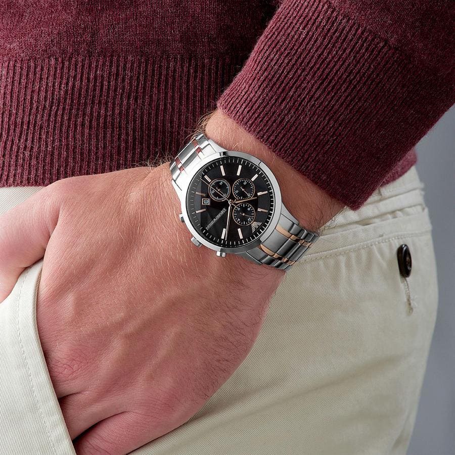 Emporio Armani Renato Dual Tone Black Dial Men's Chronograph Watch- AR11165 - Image 3