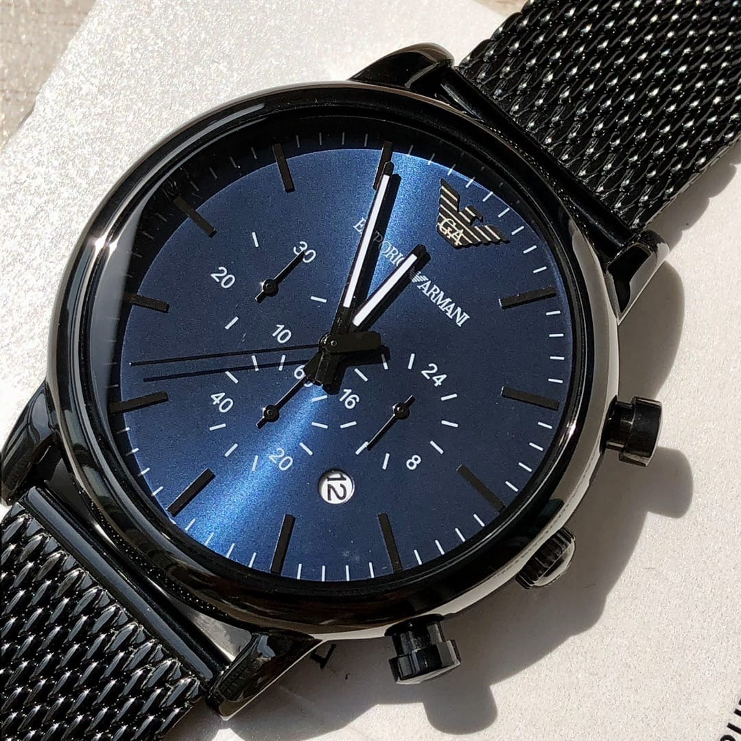 Emporio Armani Luigi Blue Dial Mash Strap Men's Watch- AR1979 - Image 3