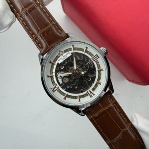 Patek Philippe Luxury Automatic Men's Watch with Genuine Leather Strap